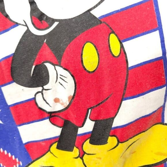 Vintage Mickey Mouse USA T Shirt Mens Size 2XL White 90s American Flag Patriotic - Picture 3 of 9